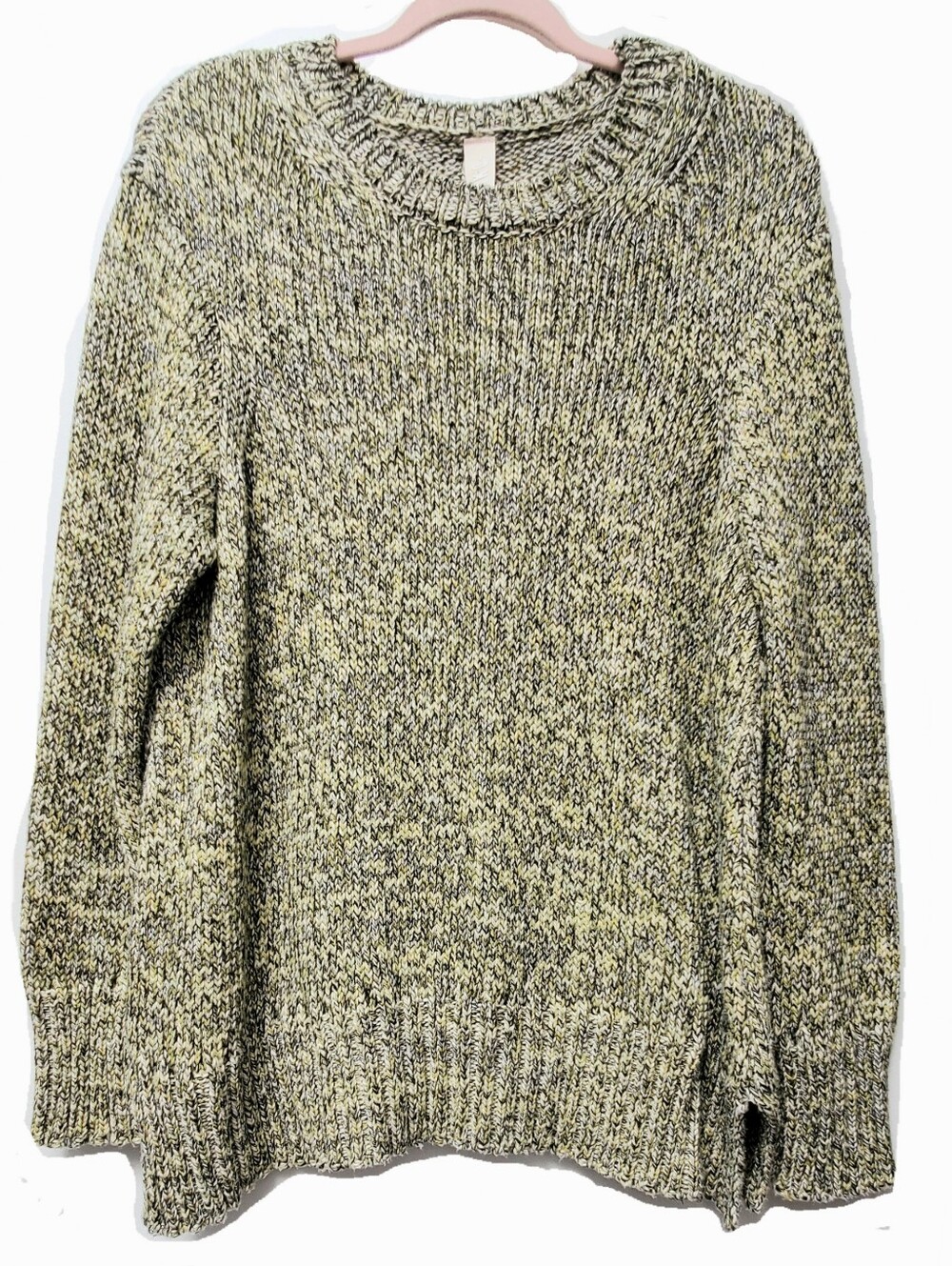 Ischiko Oska Chunky 100% Cotton Oversized Heathered Black Cream  Sweater Sz M-L